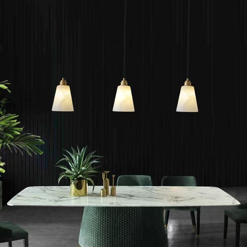 Modern Luxury Cone Copper Marble 1-Light Pendant Light For Bedroom