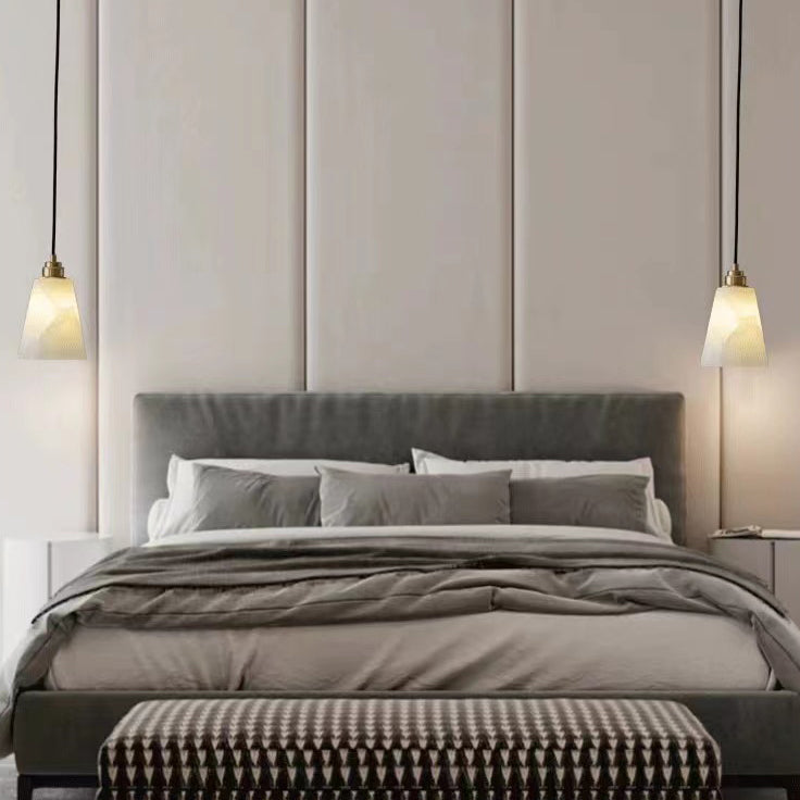 Modern Luxury Cone Copper Marble 1-Light Pendant Light For Bedroom