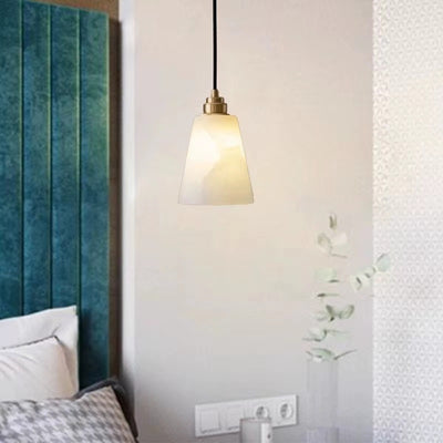 Modern Luxury Cone Copper Marble 1-Light Pendant Light For Bedroom
