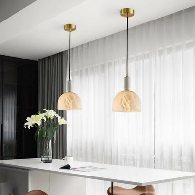 Contemporary Scandinavian Dome Copper Marble 1-Light Pendant Light For Bedroom