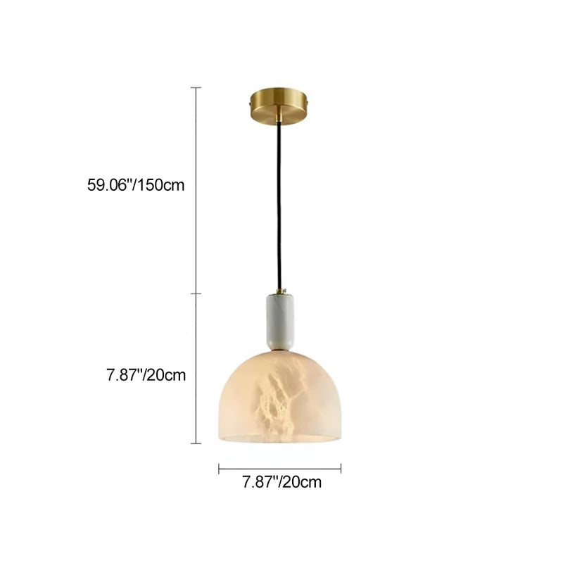 Contemporary Scandinavian Dome Copper Marble 1-Light Pendant Light For Bedroom