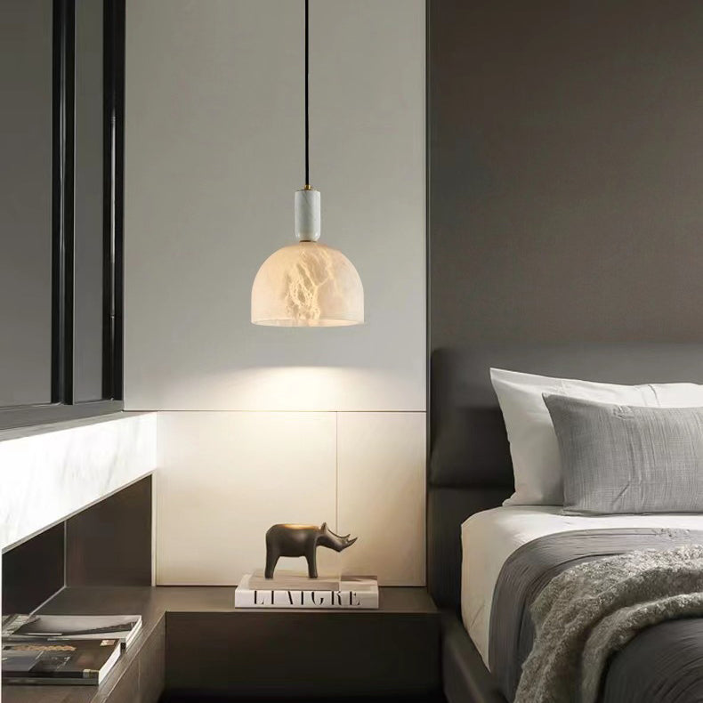 Contemporary Scandinavian Dome Copper Marble 1-Light Pendant Light For Bedroom