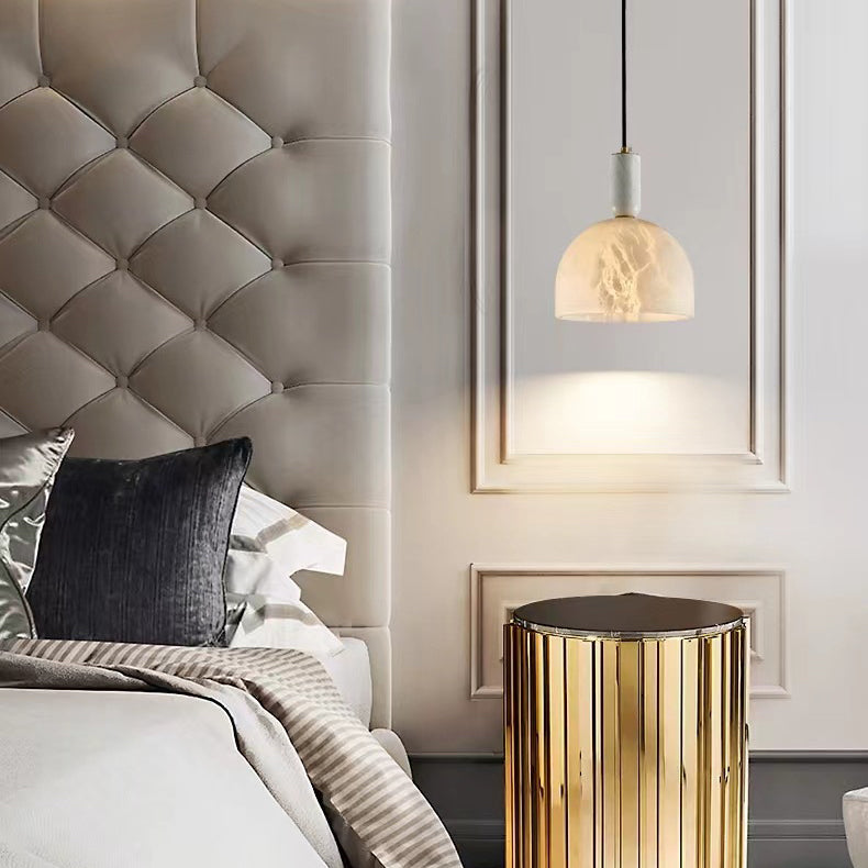 Contemporary Scandinavian Dome Copper Marble 1-Light Pendant Light For Bedroom