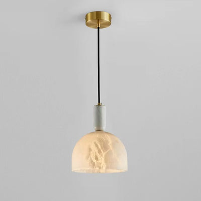 Contemporary Scandinavian Dome Copper Marble 1-Light Pendant Light For Bedroom