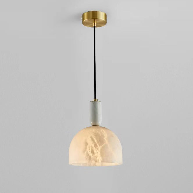 Contemporary Scandinavian Dome Copper Marble 1-Light Pendant Light For Bedroom
