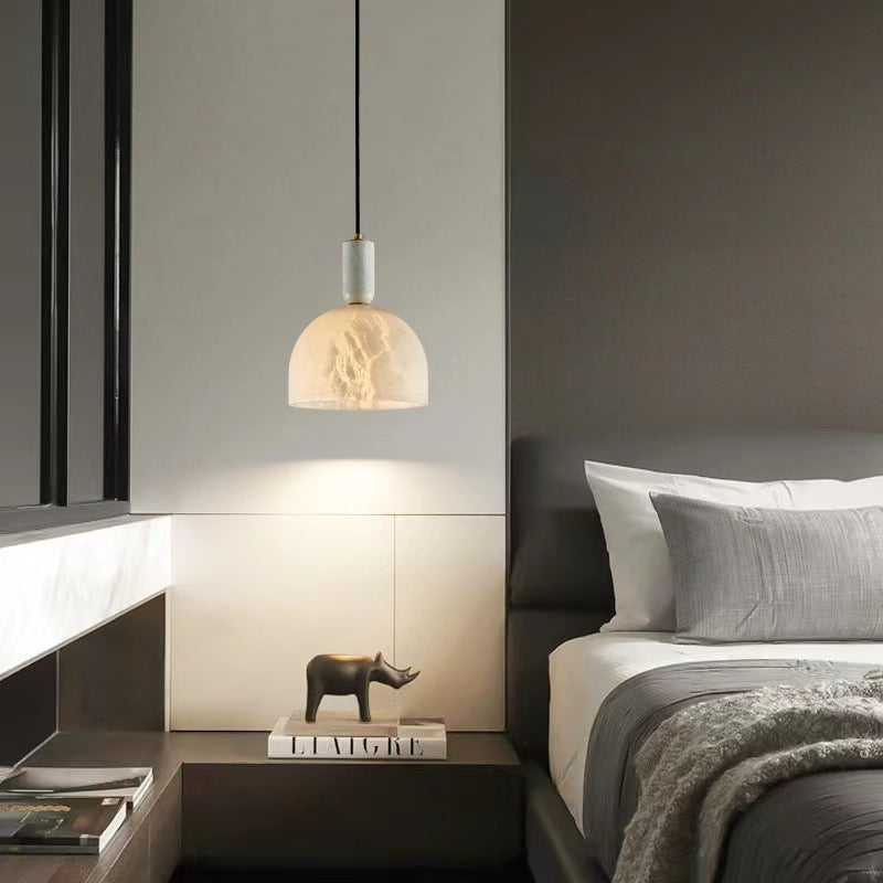 Contemporary Scandinavian Dome Copper Marble 1-Light Pendant Light For Bedroom