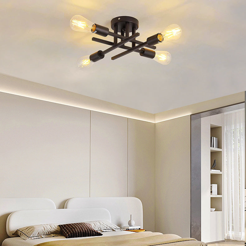 Luz de techo semi empotrada contemporánea industrial de tubo largo de hierro con 4 luces para dormitorio 