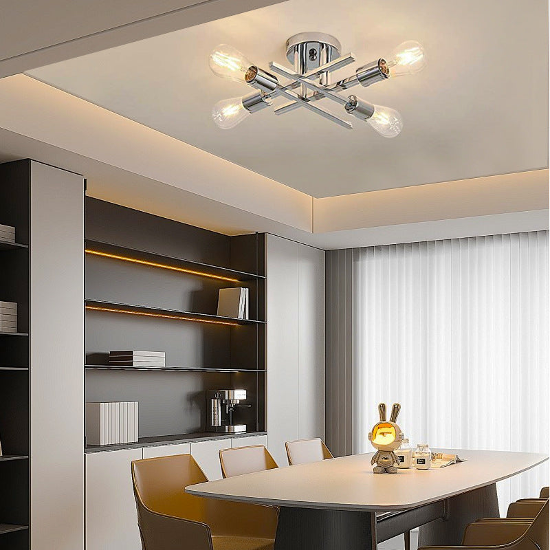 Luz de techo semi empotrada contemporánea industrial de tubo largo de hierro con 4 luces para dormitorio 