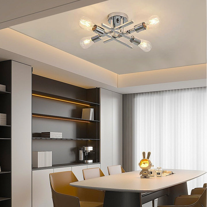 Luz de techo semi empotrada contemporánea industrial de tubo largo de hierro con 4 luces para dormitorio 