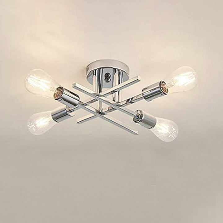 Luz de techo semi empotrada contemporánea industrial de tubo largo de hierro con 4 luces para dormitorio 