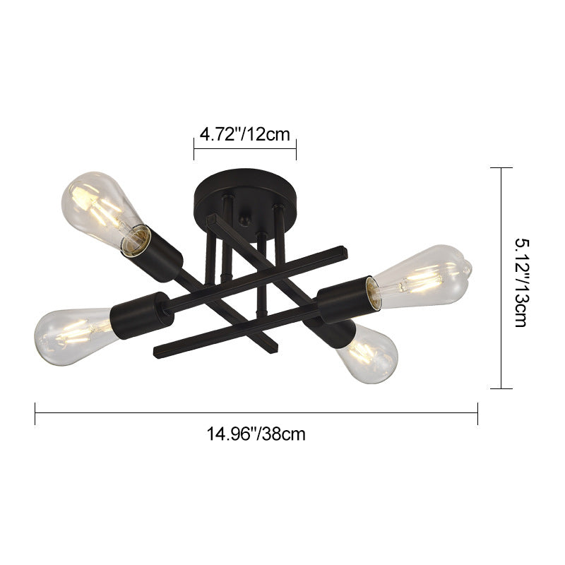 Luz de techo semi empotrada contemporánea industrial de tubo largo de hierro con 4 luces para dormitorio 