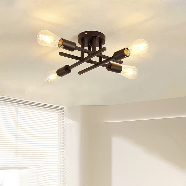 Luz de techo semi empotrada contemporánea industrial de tubo largo de hierro con 4 luces para dormitorio 