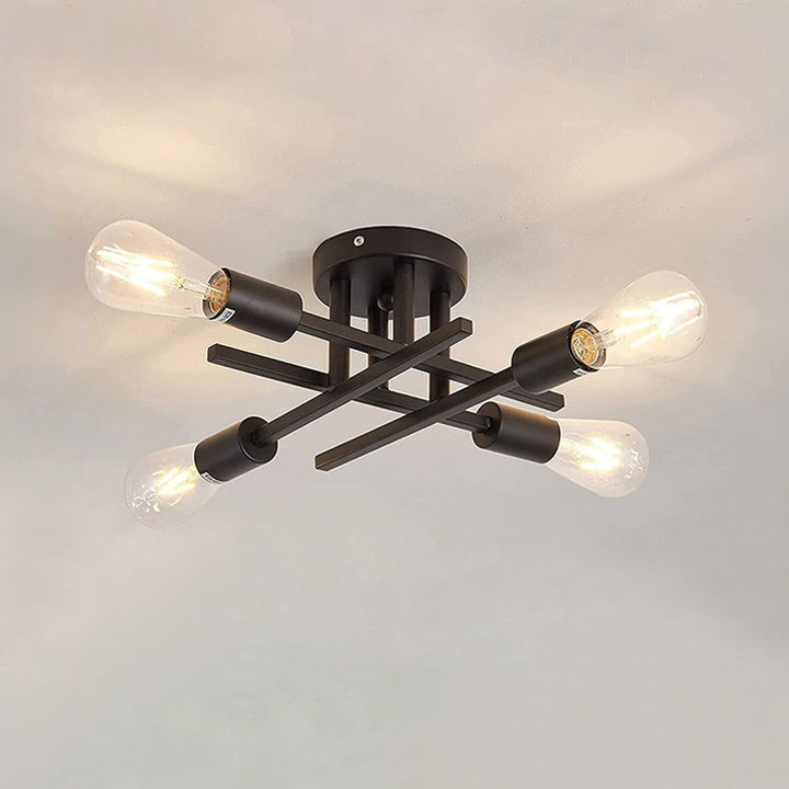 Luz de techo semi empotrada contemporánea industrial de tubo largo de hierro con 4 luces para dormitorio 