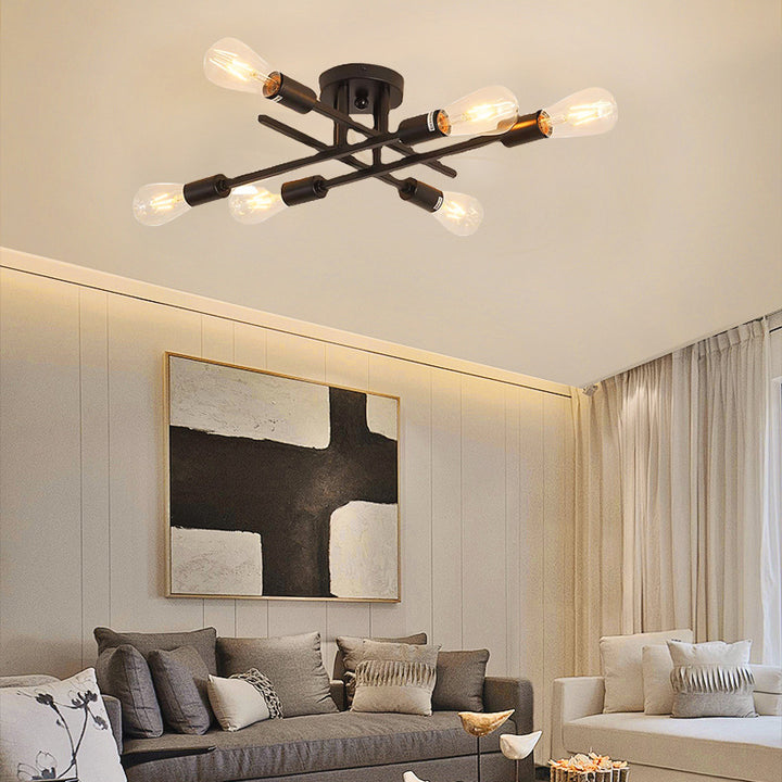 Luz de techo semi empotrada contemporánea industrial de tubo largo de hierro con 4 luces para dormitorio 