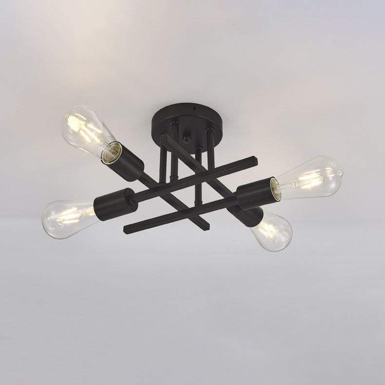 Luz de techo semi empotrada contemporánea industrial de tubo largo de hierro con 4 luces para dormitorio 