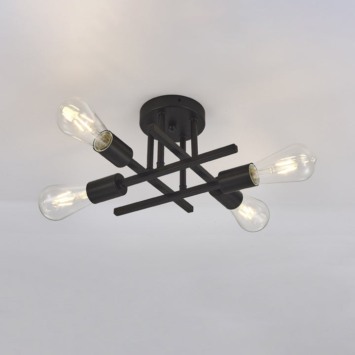 Luz de techo semi empotrada contemporánea industrial de tubo largo de hierro con 4 luces para dormitorio 
