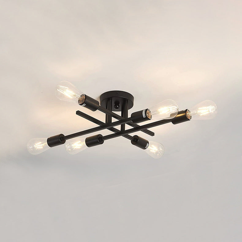 Luz de techo semi empotrada contemporánea industrial de tubo largo de hierro con 4 luces para dormitorio 