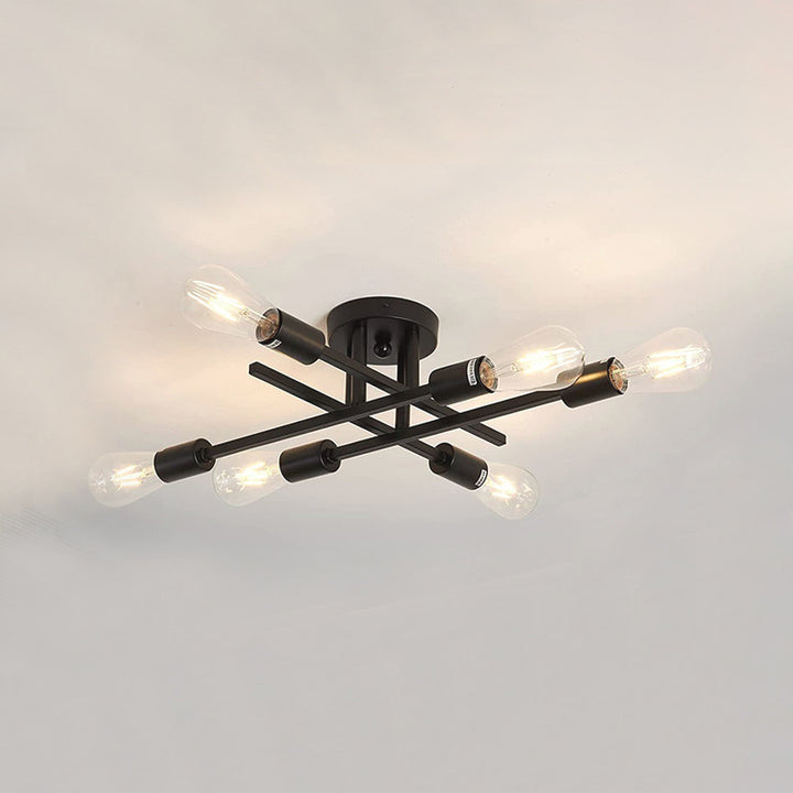 Luz de techo semi empotrada contemporánea industrial de tubo largo de hierro con 4 luces para dormitorio 