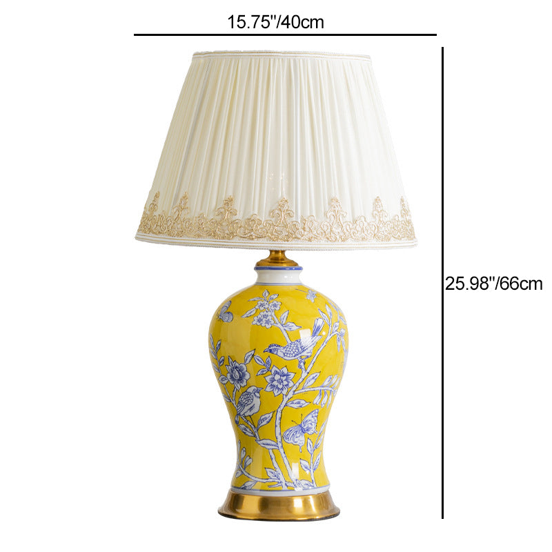 Lampe de table 1 lumière en tissu métallique en céramique de cône de tronc chinois traditionnel pour chambre 