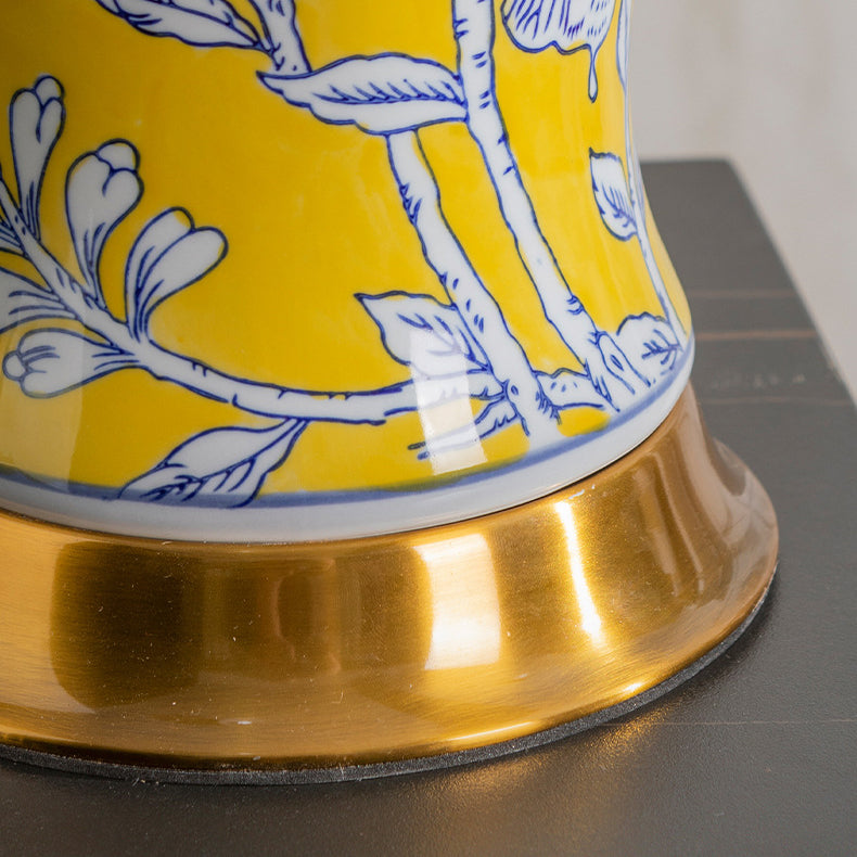 Lampe de table 1 lumière en tissu métallique en céramique de cône de tronc chinois traditionnel pour chambre 