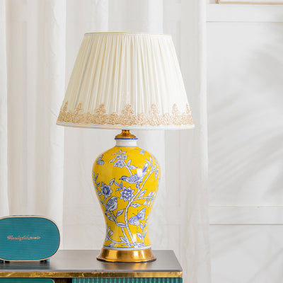 Lampe de table 1 lumière en tissu métallique en céramique de cône de tronc chinois traditionnel pour chambre 