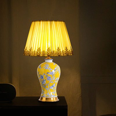 Lampe de table 1 lumière en tissu métallique en céramique de cône de tronc chinois traditionnel pour chambre 