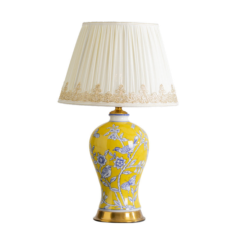 Lampe de table 1 lumière en tissu métallique en céramique de cône de tronc chinois traditionnel pour chambre 