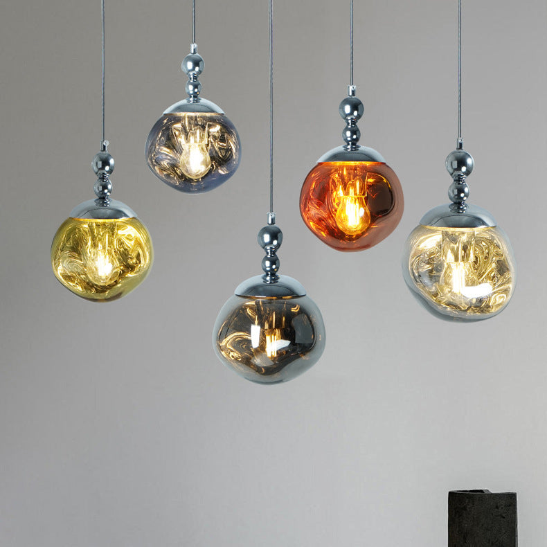 Modern Eclectic Lava Spherical Iron Acrylic 1-Light Pendant Light For Bedroom