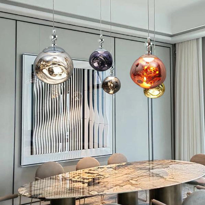 Moderne eklektische Lava-sphärische Eisen-Acryl 1-Licht Pendelleuchte für das Schlafzimmer 