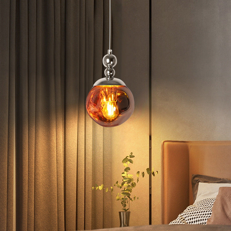 Modern Eclectic Lava Spherical Iron Acrylic 1-Light Pendant Light For Bedroom