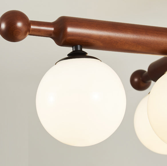 Traditional French Sphere Metal Rubberwood Glass 4/6/8 Light Semi-Flush Mount Ceiling Light For Living Room