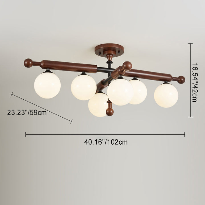 Traditional French Sphere Metal Rubberwood Glass 4/6/8 Light Semi-Flush Mount Ceiling Light For Living Room