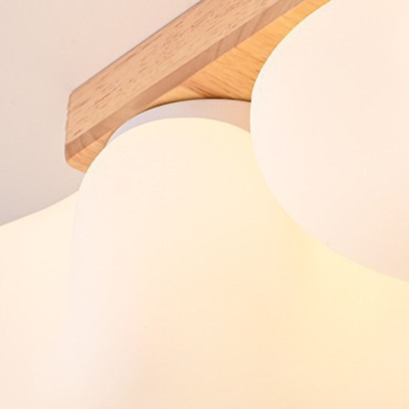 Contemporary Creative Cotton Solid Wood Glass LED Semi-Flush Mount Ceiling Light For Living Room