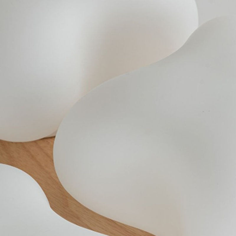 Contemporary Creative Cotton Solid Wood Glass LED Semi-Flush Mount Ceiling Light For Living Room