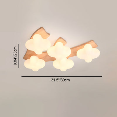 Contemporary Creative Cotton Solid Wood Glass LED Semi-Flush Mount Ceiling Light For Living Room