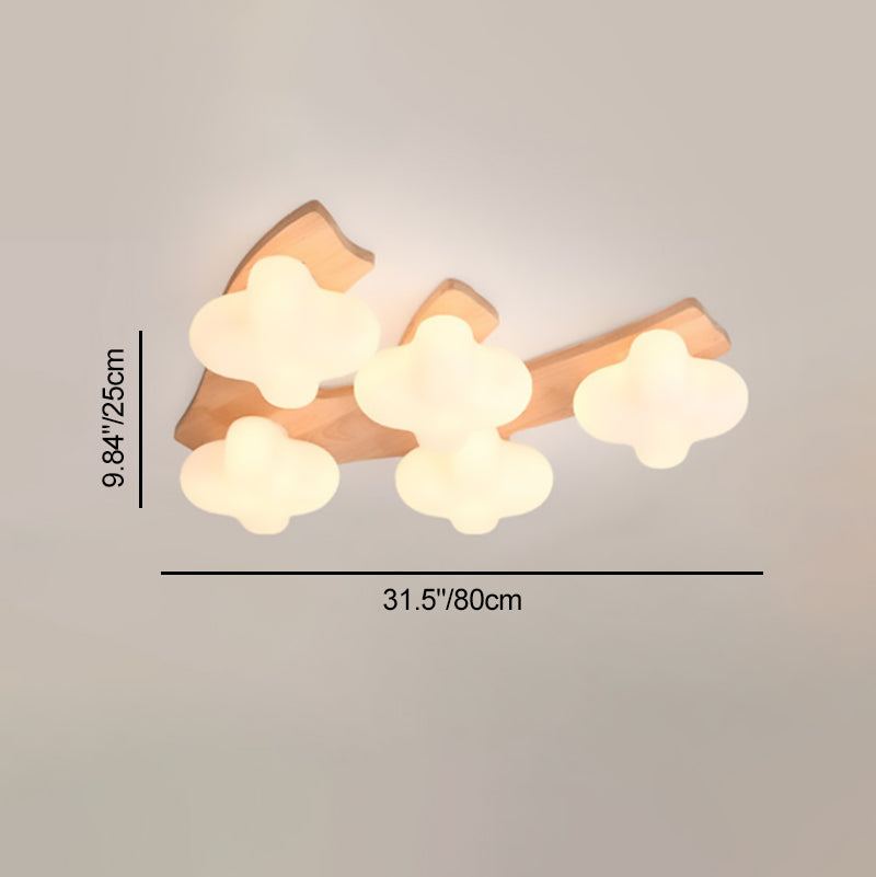 Contemporary Creative Cotton Solid Wood Glass LED Semi-Flush Mount Ceiling Light For Living Room