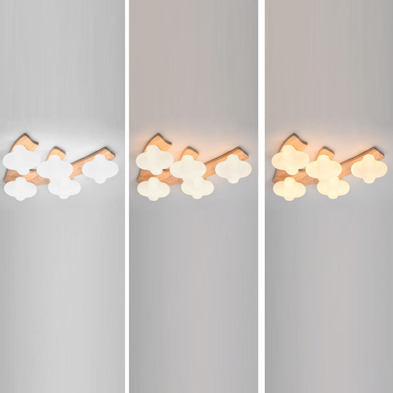 Contemporary Creative Cotton Solid Wood Glass LED Semi-Flush Mount Ceiling Light For Living Room