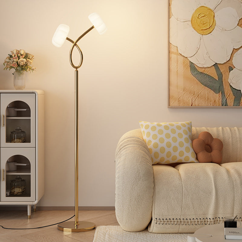 Zeitgenössische skandinavische Blumen Eisen Kunststoff LED Stehlampe für das Wohnzimmer 