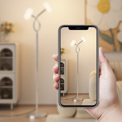 مصباح أرضي LED معاصر من الحديد والبلاستيك بتصميم زهرة اسكندنافية لغرفة المعيشة 