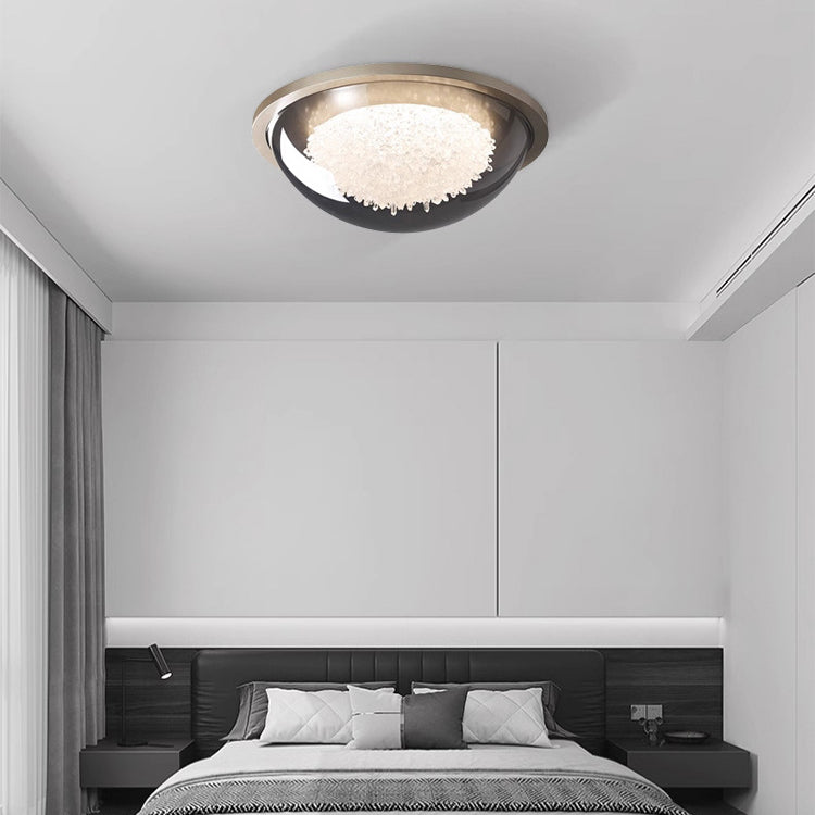 Modern Eclectic Dome Metal Platinum LED Flush Mount Ceiling Light For Bedroom