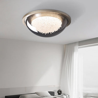 Modern Eclectic Dome Metal Platinum LED Flush Mount Ceiling Light For Bedroom