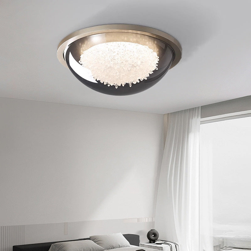 Modern Eclectic Dome Metal Platinum LED Flush Mount Ceiling Light For Bedroom