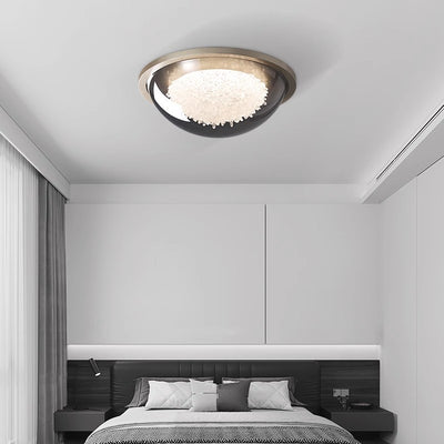 Modern Eclectic Dome Metal Platinum LED Flush Mount Ceiling Light For Bedroom