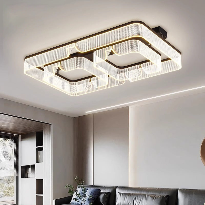 Modern Luxury Rectangular Aluminum Iron Acrylic LED Semi-Flush Mount Ceiling Light For Living Room