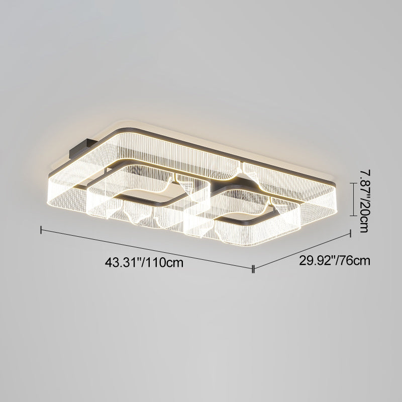 Modern Luxury Rectangular Aluminum Iron Acrylic LED Semi-Flush Mount Ceiling Light For Living Room