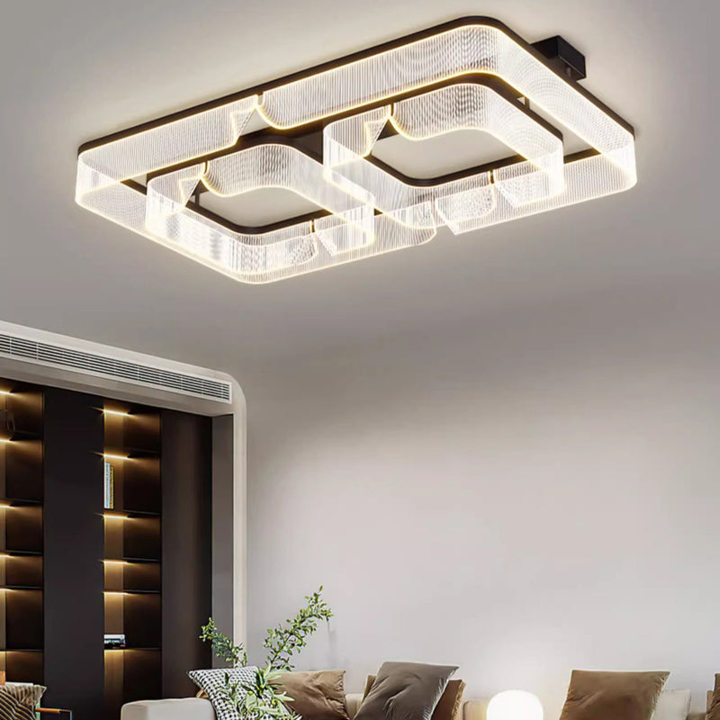 Modern Luxury Rectangular Aluminum Iron Acrylic LED Semi-Flush Mount Ceiling Light For Living Room