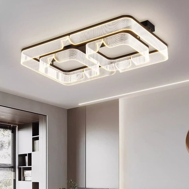 Modern Luxury Rectangular Aluminum Iron Acrylic LED Semi-Flush Mount Ceiling Light For Living Room