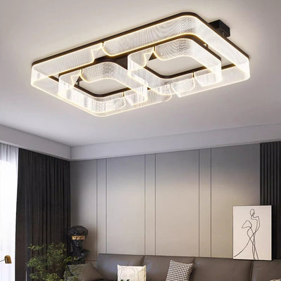 Modern Luxury Rectangular Aluminum Iron Acrylic LED Semi-Flush Mount Ceiling Light For Living Room