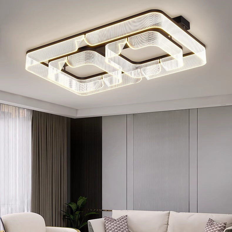 Modern Luxury Rectangular Aluminum Iron Acrylic LED Semi-Flush Mount Ceiling Light For Living Room