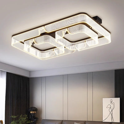 Modern Luxury Rectangular Aluminum Iron Acrylic LED Semi-Flush Mount Ceiling Light For Living Room